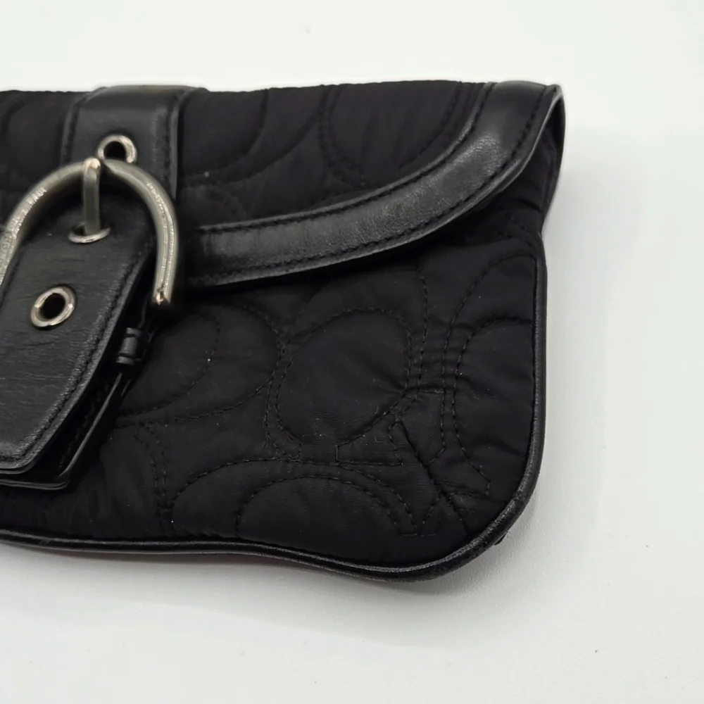 COACH Wristlet Puffer Black Material w/ Signature C Print Chrome Belt Closure